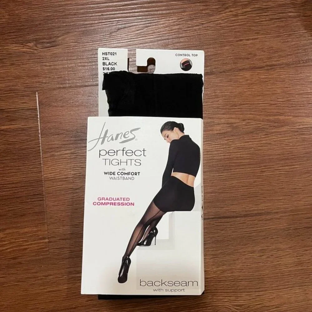 3/$20 Bundle •Hanes Perfect Tights – Backseam Compression Control Top, Black,XXL